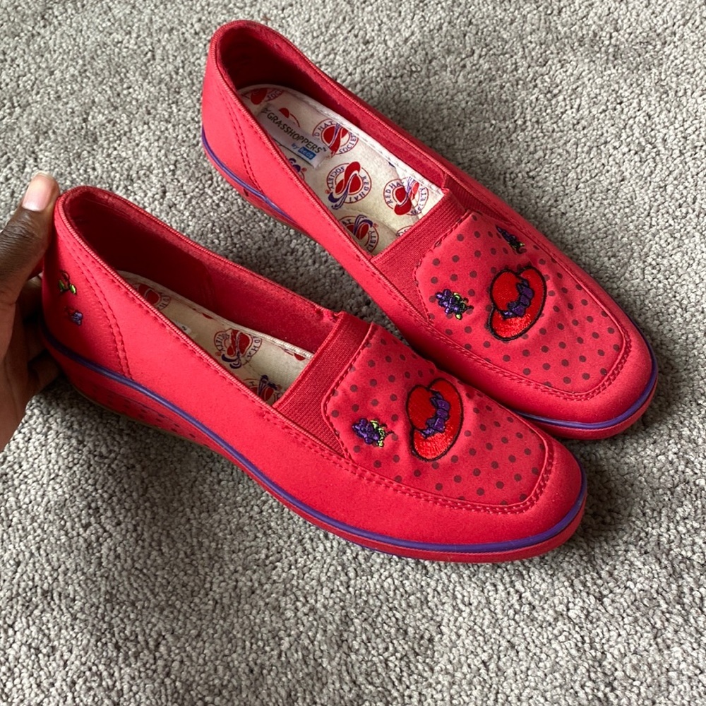 Grasshoppers by Keds Red Ladybug Embroidered Slip On Shoes Size 6.5 Polka Dot